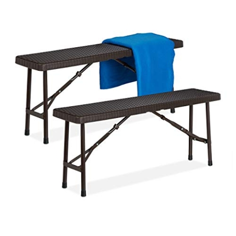 Relaxdays Bierbank 2er Set, Faltbare Partybank für Terrasse & Garten, Kunststoff, Campingbank HBT: 42x100x25 cm, braun