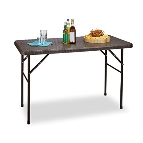 Relaxdays Gartentisch klappbar BASTIAN, rechteckig H x B x T: 74 x 121,5 x 61,5 cm, Metall, Kunststoff, Rattan-Optik, braun