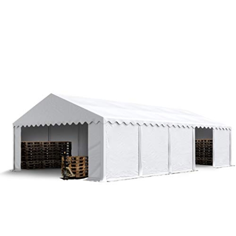 TOOLPORT Lagerzelt 5x10 m Industriezelt Unterstand PVC Plane 750 N weiß mit Bodenrahmen und Dachverstärkung