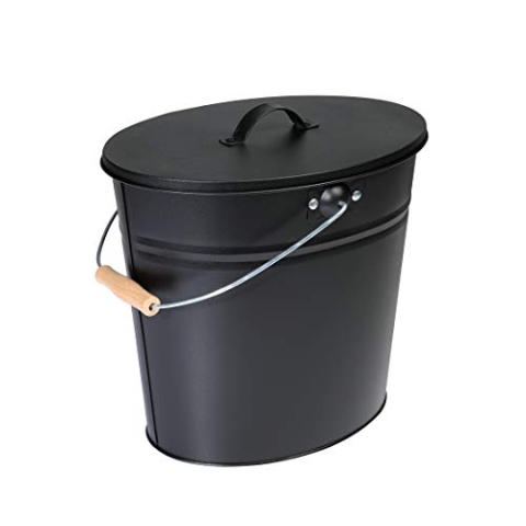 Kamino Flam 333252 Ascheeimer Für Kamin, Kohleneimer 24 Liter Mit Deckel Und Tragegriff Für Kohle Und Asche, Kamin, Ofen, Grill, Schwarz