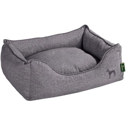HUNTER Boston Hundesofa, Hundebett, Wendekissen mit Plüschbesatz,pflegeleicht, 80 x 60 cm, grau