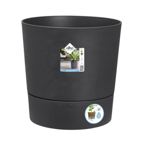 elho Greensense Aqua Care Rund 43 mit Integrierte Wasserspeicher - Blumentopf für Innen & Außen - 100% Recyceltem Plastik - Ø 43.0 x H 42.5 cm - Grau/Holzkohlengrau