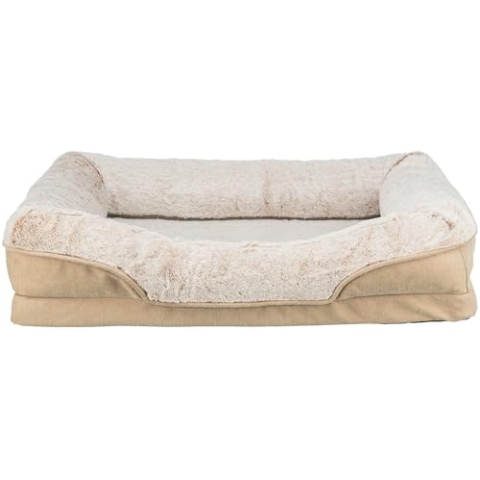 TRIXIE orthopädisches Hundebett Vital Lino 110 × 75 cm in beige - hochwertiges Hundekissen mit Memory Schaum - Hundekorb für ältere Hunde - gelenkschonend und entlastend – 374057
