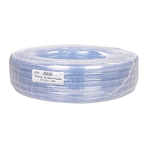 Aquaforte Klarer PVC Schlauch, Ø 20 x 24 mm (Innenwand x Außenwand), geeignet für Wasser und Luft, 50 m Rolle, Typ Kristall, transparent