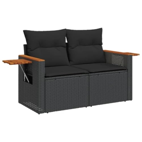 vidaXL Gartensofa mit Kissen 2-Sitzer, Sofa für Garten Terrasse, Terrassensofa mit abnehmbarem waschbarem Bezug, Gartenmöbel Terrassenmöbel, Schwarz Poly Rattan