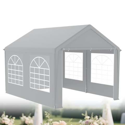 XMTECH Partyzelt Pavillon 3x4 m wasserdicht UV-Schutz 50+ mit herausnehmbaren Seitenteilen, Gartenpavillon Hochzeitszelt 12m² mit PE-Plane, stabil & wetterfest – Grau