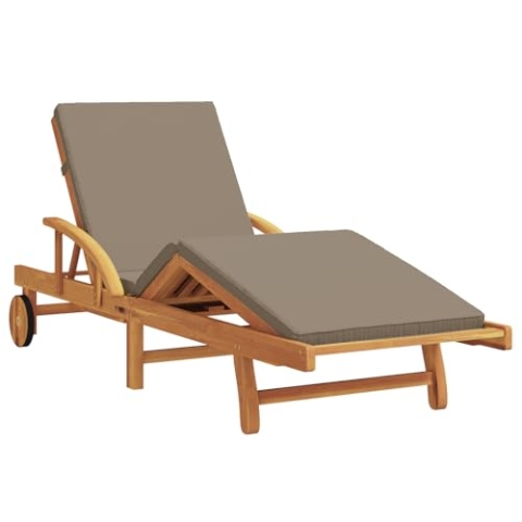 vidaXL Bequeme gepolsterte Sonnenliege Mit verstellbaren Armlehnen In Taupe | Klappbares Teakholz Design Outdoor Möbel Für Entspannung EIN Sitzkapazität Garten Terrasse Balkon Neigbare Chaiselongue