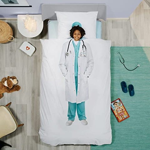 Snurk - Kinder Bettwäsche Set, Doctor Bettwäsche, 135 x 200 cm, inkl. 1 Kissenbezug 80 x 80 cm, aus 100% Bio-Baumwolle, Grün