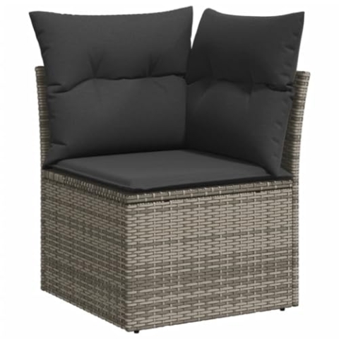 vidaXL Garten Ecksofa mit Kissen, Outdoor Sofa mit abnehmbarem waschbarem Bezug, Gartensofa mit Staufach unter Sitzfläche, Gartencouch Gartenmöbel, Grau Poly Rattan