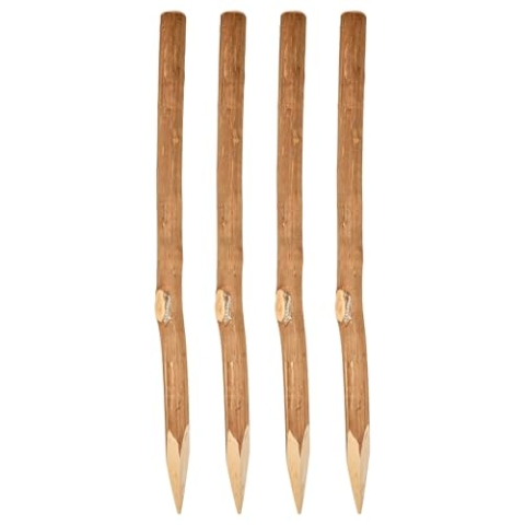Garronda 4X Haselnuss Zaunpfosten 70 cm – rund angespitzte Holzpfähle & Pflanzstäbe für Staketenzaun, Holzzaun, Gartenzaun oder Bauernzaun – robuste Holzpflöcke GD-0155