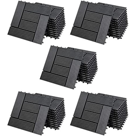 Casaria® WPC Fliesen 30x30 cm 55er Set 5m² Stecksystem Drainage Zuschneidbar Terrasse Balkon Garten klick Mosaik Anthrazit