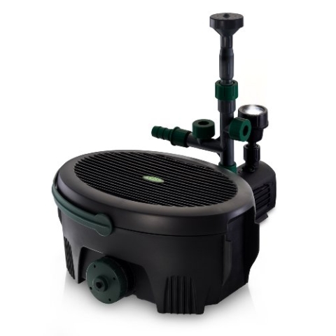 Blagdon Inpond 5-in-1-Teichlösung 6000, pflegeleicht, 26,5 W, Teichpumpe und Filter mit UV-Klärer zur Bekämpfung von Algen und klarem Wasser, LED-Licht, 3 Springbrunnenköpfe, für Teiche bis 6.000 l, Schwarz