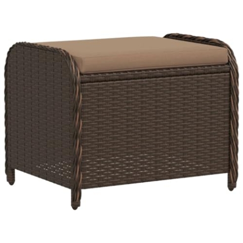 vidaXL Gartenhocker, Sitzhocker mit Kissen, Fußhocker Hocker Stahlrahmen, Gartenmöbel Outdoor Rattanhocker, Braun 58x46x46cm Poly Rattan