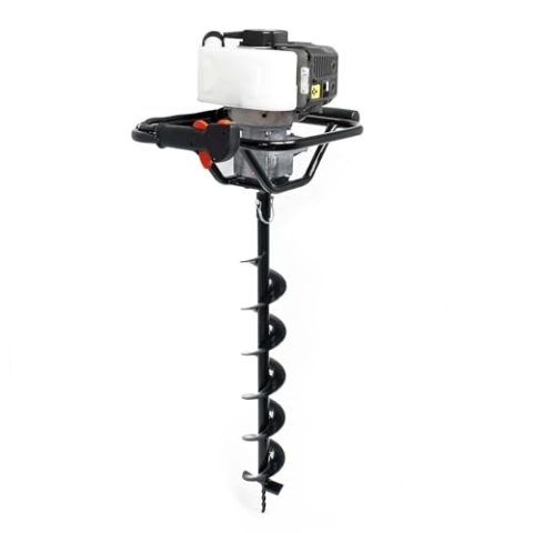 Wiltec Benzin Erdlochbohrer Set mit 100 mm Bohrer, 1,4 kW 1,9 PS 52ccm Pfahlbohrer Pflanzenbohrer