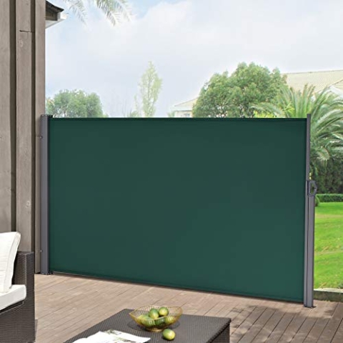 pro.tec Seitenmarkise ausziehbar Mulhacén Balkon Sichtschutz 180 x 300 cm Markise zum Bohren Windschutz Terrasse mit Metallgestell Dunkelgrün