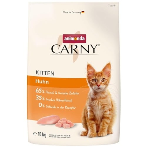 animonda Carny Katzen Trockenfutter Kitten mit Huhn (1 x 10kg), Kittenfutter trocken für wachsende Katzen ohne Zucker und Getreide, hoher Fleischanteil