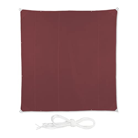 Relaxdays Sonnensegel Quadrat, 5x5 m, wasserabweisend, UV-beständig, mit Spannseilen, Terrasse, Balkon Segel, rotbraun