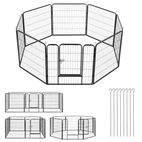 Juskys Welpenauslauf Plus 160x160x80 cm - Welpenlaufstall 8-teilig aus Metall - Freigehege mit Tür - Welpengitter für Hunde, Hasen & Kleintiere