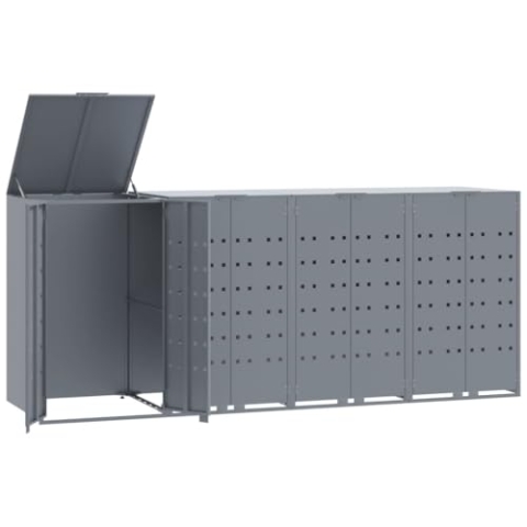 vidaXL Mülltonnenbox für 4 Tonnen Grau 276x79x117 cm Stahl, Box Mülltonnen, Garten Mülltonnenbox, Verkleidung Mülltonnen, Outdoor Mülltonnenbox