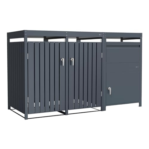AXI Leon Mülltonnenbox mit Louis Paketbriefkasten Anthrazit mit Pflanzbehälter 2 Tonnen | Mülltonnenverkleidung mit Deckel für 2 Tonnen - Max. 240L | Paketbox/Parcel Box 68 x 80 x 124 cm