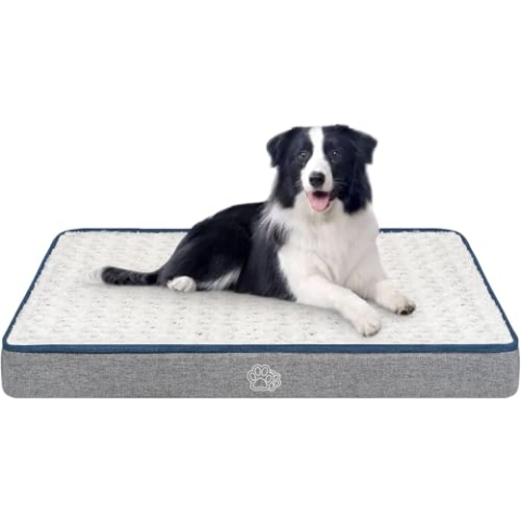 EMPSIGN Hundekissen Grosse Hunde waschbar, Hundebett Wasserdicht L 90x60x7,5cm, Hundematte Abnehmbar Bezug für Hundekäfig, Stützendes Schaumstoff-Haustierbett für Große Hunde