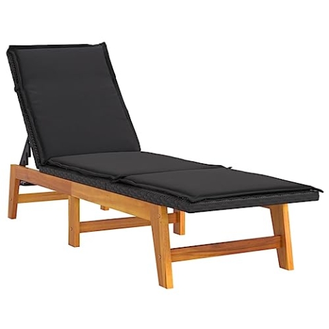 vidaXL Sonnenliege, Gartenliege mit Kissen, Relaxliege Verstellbare Rückenlehne, Liegestuhl Liege Gartenmöbel, Poly Rattan Massivholz Akazie