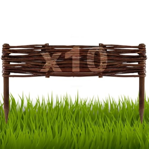 Floranica 10 Stück Beetbegrenzung aus Weide 10 cm x 50 cm Rasenkante aus Weidengeflecht Beeteinfassung Rasenkante Beetzaun Weidenzaun Palisade Abtrennung von Blumenbeetwegen Gartenbeeten