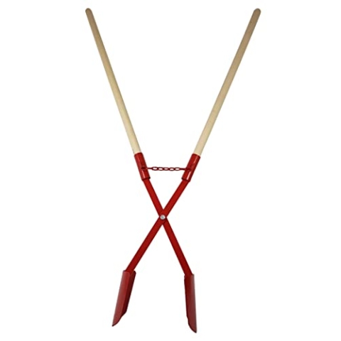 Berger & Schröter | Erdlochausheber Erdlochheber Handbagger rot, Gesamtlänge 14,5 cm für Löcher bis 28 cm Durchmesser mit Holzstielen