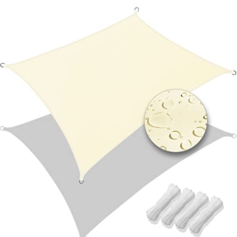 VOUNOT Sonnensegel Rechteckig inkl. Befestigungsseile Wasserdicht, Sonnenschutz Wetterbeständig und UV Schutz, für Balkon Garten Terrasse, 3x5m, Beige
