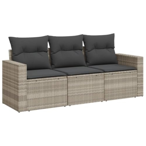 vidaXL Garten Sofa Garnitur 3-TLG., Gartenmöbel Set mit Kissen Stauraum, Sitzgruppe für Garten Terrasse, Modular Gartensofa Lounge, Hellgrau Poly Rattan