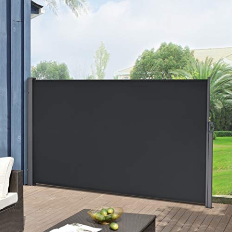 pro.tec Seitenmarkise ausziehbar Mulhacén Balkon Sichtschutz 180 x 300 cm Markise zum Bohren Windschutz Terrasse mit Metallgestell Schwarz