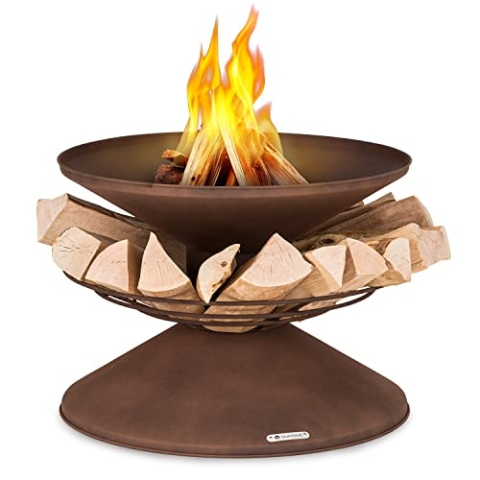 Blumfeldt Feuerschale, Wetterfeste Feuerschale mit Grillrost & Funkenschutz, Stahl-Feuerschalen Klein, Feuerstelle mit Grill für Terrasse & Garten, Feuerstelle mit Grillring & Standfuß, 55cm Hoch