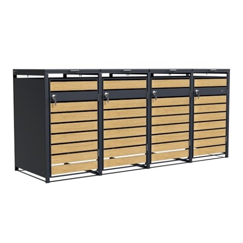AXI Lucas Mülltonnenbox in Metall Anthrazit/Holzoptik | Mülltonnenverkleidung mit Deckel für 4 Tonnen - 240-960L | Müllbox/Aufbewahrungsbox für Mülltonnen