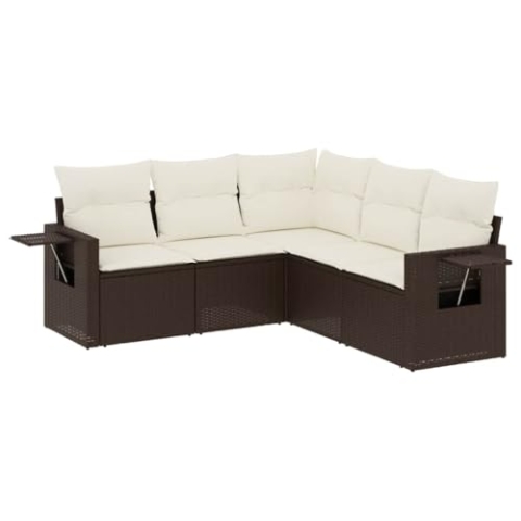 vidaXL Garten Sofa Garnitur 5-TLG., Gartenmöbel Set mit Kissen, Sitzgruppe für Garten Terrasse, Modular Gartensofa Lounge, Braun Poly Rattan