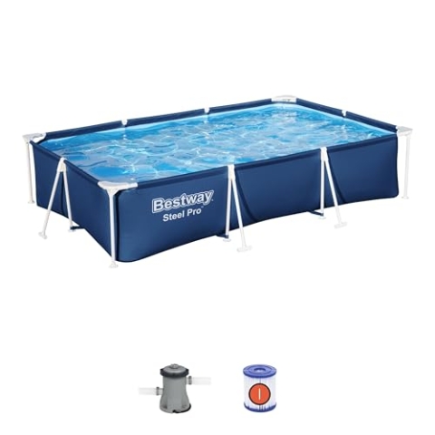Bestway Steel Pro Pool-Set, rechteckig, 3,00 m x 2,01 m x 66 cm, Blau