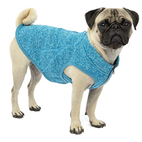 Kurgo Core Hunde-Pullover, Leichtes Fleece, Mit 2-Wege-Reißverschluss, Mit Hundegeschirr kompatibel, Größe S, Blau