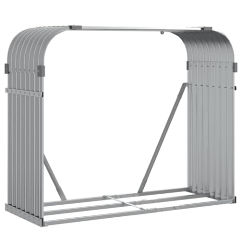 vidaXL Kaminholzunterstand, Kaminholzregal mit viel Stauraum, Feuerfest Brennholzregal mit Haken, Garten Holzlager Unterstand, Hellgrau 120x45x100cm Verzinkter Stahl