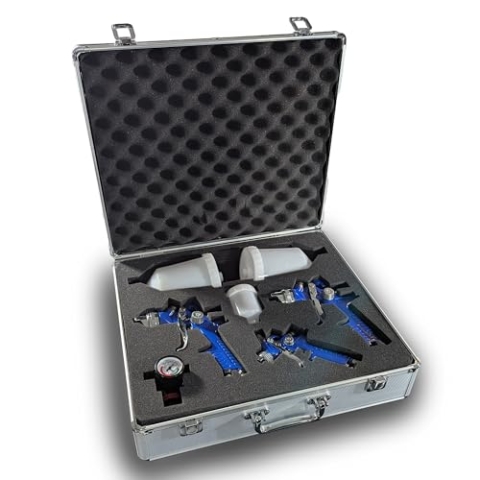 BITUXX® HVLP Lackierpistolen 3er Set Druckluftpistolen Farbsprühpistolen Spritzpistolen Farbspritzpistolen Set Lackieren Lackpistole Lackierpistole Spraypistole Druckminderer