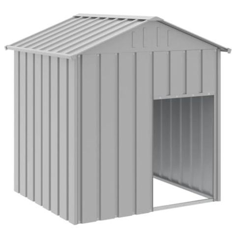 vidaXL Hundehütte, Hundehaus mit Dach bequemem Eingang, Outdoor Hundekäfig Hundezwinger, Haustierkäfig Haustierhaus, Hellgrau Verzinkter Stahl