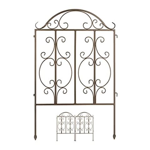 Relaxdays Gartenzaun aus Stahl, Zaunstecksystem 3er Set, verzierter Vorgartenzaun, Zaunelement HxB: 98 x 63,5 cm, Bronze