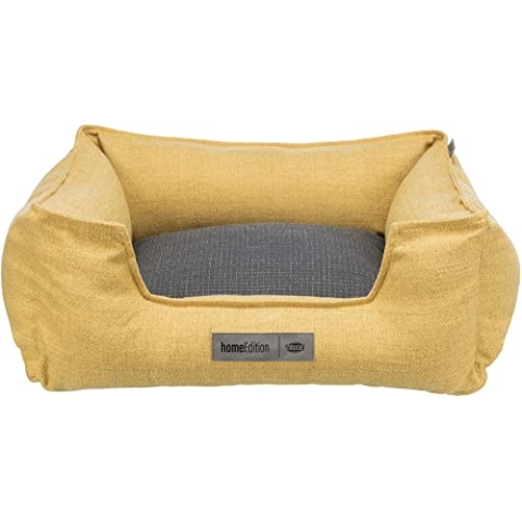 TRIXIE Hundebett Talis 80 × 60 cm in gelb/dunkelgrau - elegantes Hundebett aus gemütlichem Webstoff - Hundekorb für mittelgroße Hunde - rutschfest und waschbar - 37561