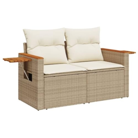 vidaXL Gartensofa mit Kissen 2-Sitzer, Sofa mit Staufach unter Sitzfläche, Terrassensofa mit abnehmbarem waschbarem Bezug, Gartenmöbel Terrassenmöbel, Beige Poly Rattan