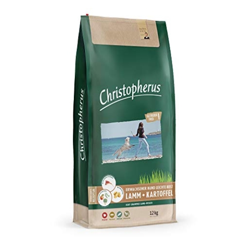 Christopherus Light Grainfree, Vollnahrung für ausgewachsene Hunde mit Übergewicht oder geringer Aktivität, Trockenfutter, Lamm + Kartoffel, Krokettengröße ca. 1 cm, Ausgewachsener Hund, 12 kg