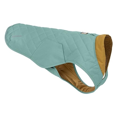 RUFFWEAR Stumptown Quilted Dog Jacket, Large Dog Coat with Harness Portal, Stylish Premium Quality Dog Vest for Pet Dog Walking, Cosy & Abrasion Resistant Dog Coat, L, River Rock Green
