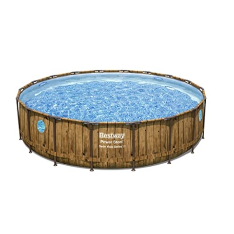 Bestway Power Steel Swim Vista Series Frame Pool Komplett-Set mit Filterpumpe Ø 549 x 122 cm, Holz-Optik (Pinie), rund