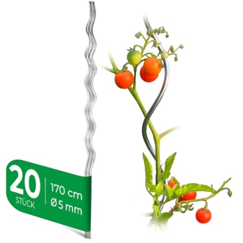Novatool 20 Stück Tomatenstäbe 170 cm x 5 mm Ø Rankhilfe für Tomaten und Gurken Tomatenturm Rankstäbe Tomatenstangen 170cm Rankhilfen für Kletterpflanzen Pflanzstäbe Tomatenstab Bohnenstangen