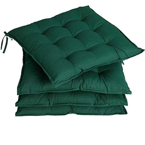 DETEX® Sitzkissen Stuhl 4er Set 55% Baumwolle Wasserabweisend 44x44cm Visko-Effekt Waschbar Stuhlkissen Sitzpolster Gartenstuhl Sitzauflage Grün