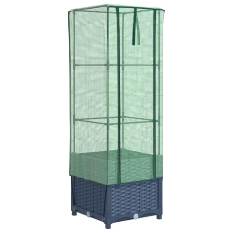 vidaXL Hochbeet mit Gewächshaus-Aufsatz, Pflanzbeet mit Eisenrohr-Rahmen, Gemüsebeet für Garten Terrasse Balkon, Pflanzkasten Frühbeet, Rattan-Optik