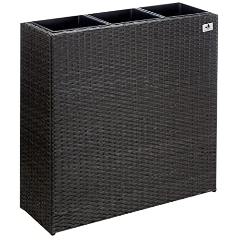 GARTENFREUDE Pflanzkübel Pflanzgefäße Blumenkübel Blumentopf für Blumen etc. Raumteiler Polyrattan inkl. 3 Kunststoffeinsätze für innen und außen, anthrazit, 76x26x73cm (BxTxH)