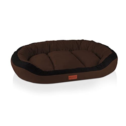 BedDog PRINS Premium Hundebett, aus strapazierfähigem Alicante-Gewebe, Hundesofa mit Seiten, ovales Kissen für Ihr Haustier, Hundecouch - XXL - Mocca